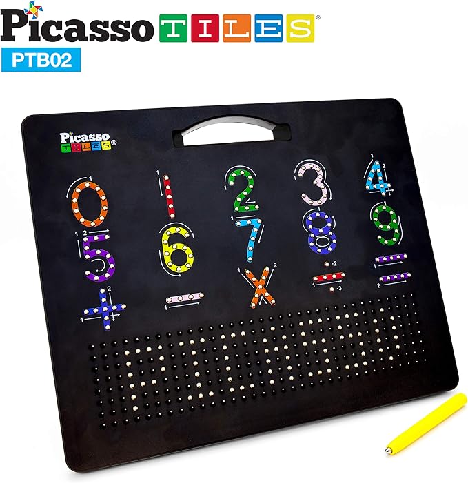 PicassoTiles Magnetic Board Alphabet + Number + Freestyle Writing, 2-in-1 ABC A-Z Upper Case Capital and Lowercase Letter Writing Reading Playboard 12x10 inch Large Magnet Tablet Pad Erasable Reusable