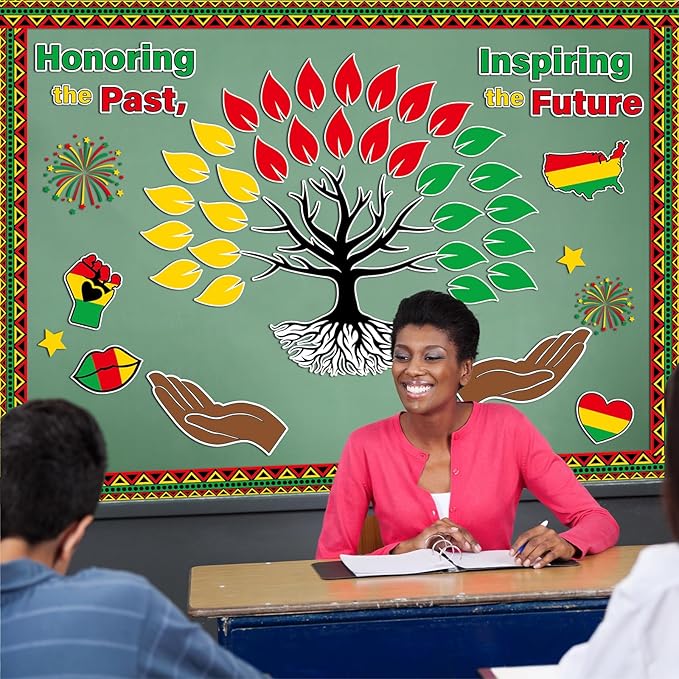 gisgfim Black History Month Tree Bulletin Board Set Decorations Black History Month Classroom Decor African American Inspirational Paper Cutouts for Wall Door Chalkboard Craft School Home Supplies