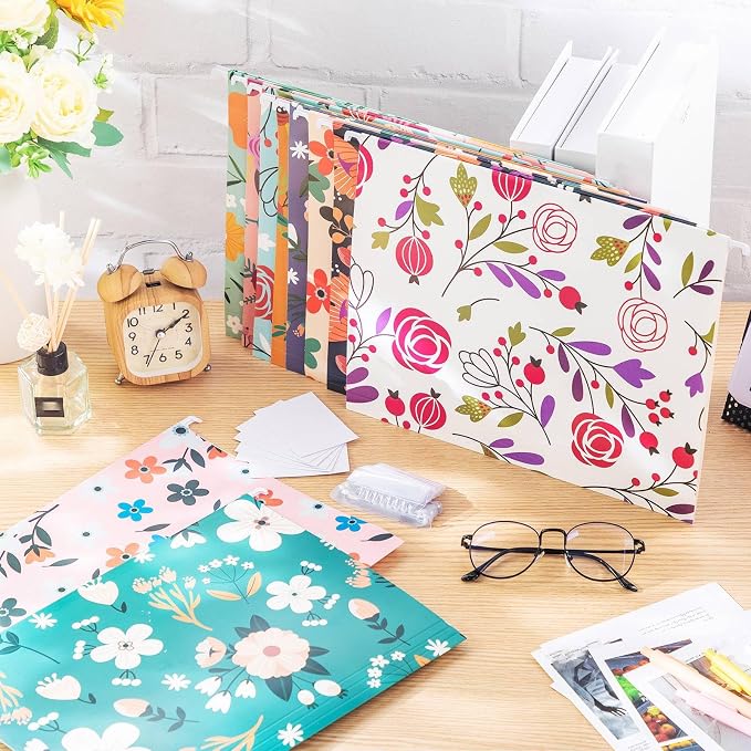 30 Pcs Decorative File Folders Floral Folders, 10 Colored Designs Cute Hanging File Folder Including Adjustable Tabs and Inserts, Letter Size Colored File Folders for Office