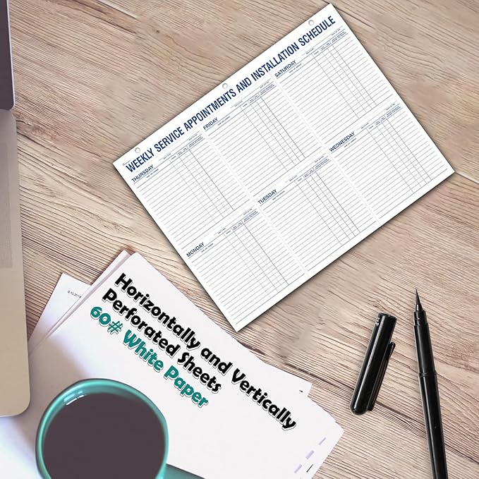 Weekly Service Appointment Schedule Pad 22 x 17 Desk Planner - Installation Scheduling Notepad, Technician Work Schedule Desk Pad, Perforated Office Appointment Log - 4 Pad (52 Sheets Per Pad)