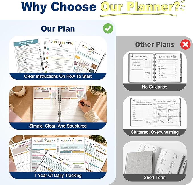 Metyond ADHD Cleaning Planner for Adults - Cleaning Schedule and Checklist Organizer, Daily & Weekly & Monthly Household Cleaning Planners for ADHD Minds, Clear Logic Stress-Free Housework