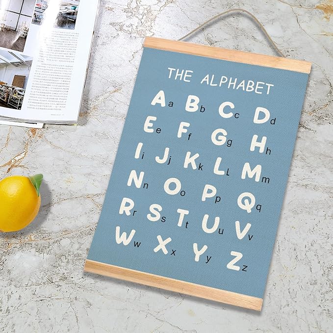 Alphabet and Numbers Educational Chart Set of 2 for Classroom Decor,Colorful Educational Poster for Toddlers 1-3,Toddler Learning Poster for Ages 3-5 for Nursery Playroom,Classroom Must Haves 18.5x14 Inch (Blue)