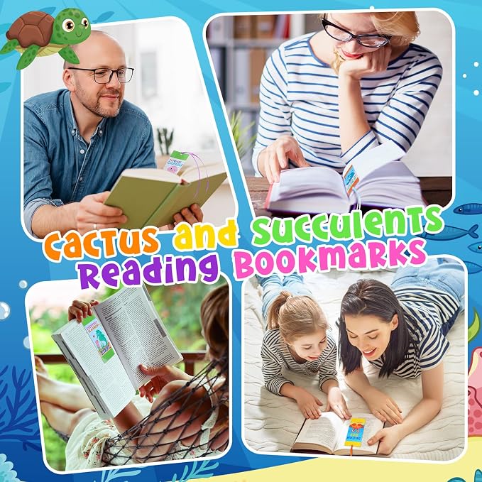 Jetec 80 Pcs Under The Sea Bookmark Inspirational Ocean Animals Fish Turtle Bookmark with Ribbon Motivational Sea Life Page Clips for Summer Classroom Back to School Gifts