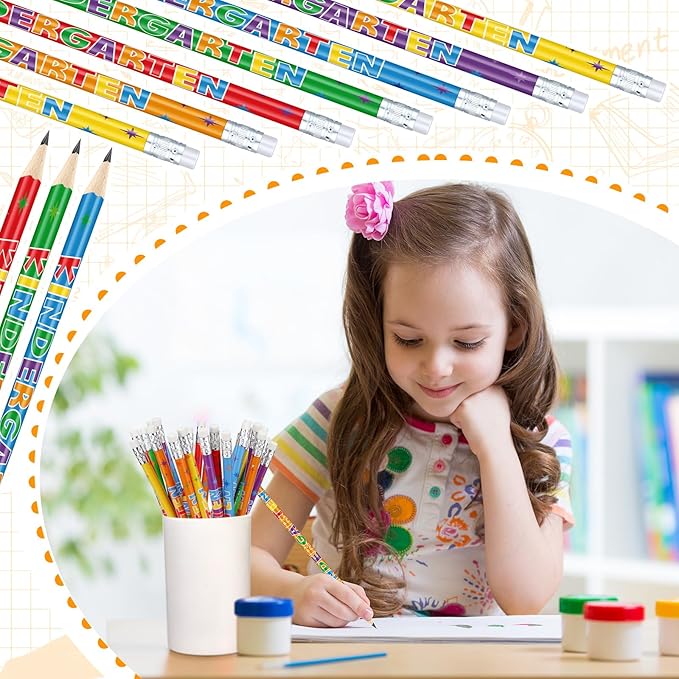 AmazingSpark 24 Pack Kindergarten Pencils for Kids Cute Pencils and Erasers for Back to School Supplies List for I'm Going to Kindergarten Spring Semester Year 2026 First Day of Classroom Reward Gift