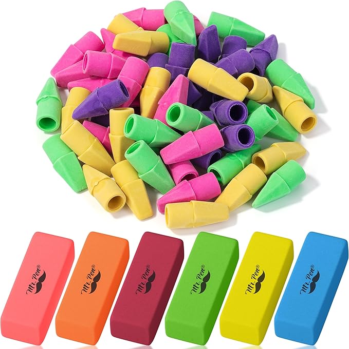 Mr. Pen- School Eraser Combination Set, 66 Pack, Neon Colors, Latex Free Erasers for School, Office, Art Sketching, Homework, Exams, Clean Smudge-Free Correction