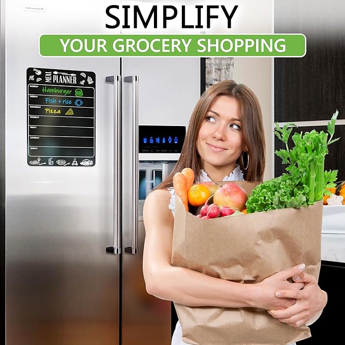 Weekly Dinner Menu Board for Kitchen A4-8.5x12 Black Magnetic Weekly Meal Planner for Fridge Dry Erase Weekly Menu Boards Magnetic Menu for Refrigerator Food Menu Boards Week Chalkboard Menu Board