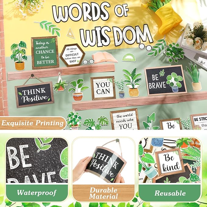 Mooliwe 57 Pcs Plant Bulletin Board Set Inspirational Flower Bulletin Board Decoration Positive Cutout Classroom Decoration for School Office Home Teacher Classroom Wall Supplies
