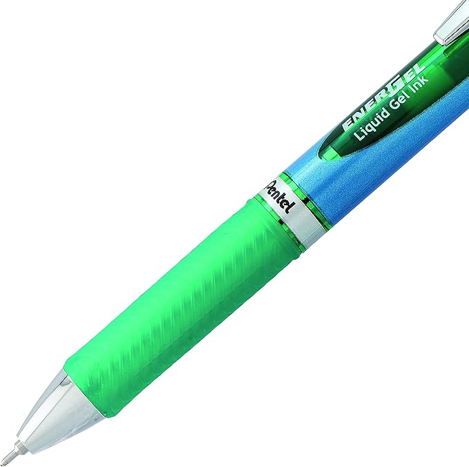Pentel EnerGel Deluxe RTX Retractable Liquid Gel Pen, Fine Line, Needle Tip, Green Ink, Box of 12 (BLN75-D)