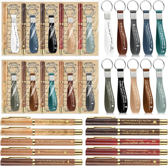 Feifeiya 40 Pcs/10 Sets Bulk Fathers Day Gifts for Church Christian Bible Verse Pen Religious Keychains Prayer Bookmarks Appreciation Gift for Teacher Employee Coworkers Women Men