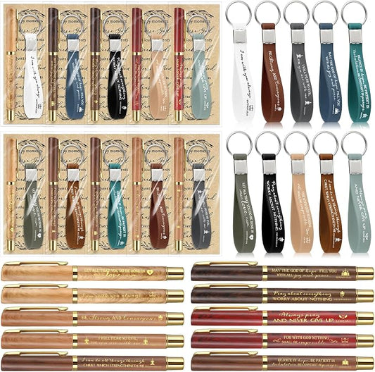 Feifeiya 40 Pcs/10 Sets Bulk Fathers Day Gifts for Church Christian Bible Verse Pen Religious Keychains Prayer Bookmarks Appreciation Gift for Teacher Employee Coworkers Women Men