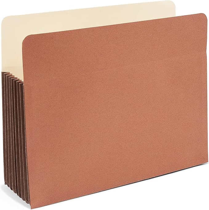 Staples Recycled Reinforced File Pockets, Letter Size, Extra‑Wide 7‑Inch Expansion, Heavy‑Duty Brown Accordion Folders – 10/Carton