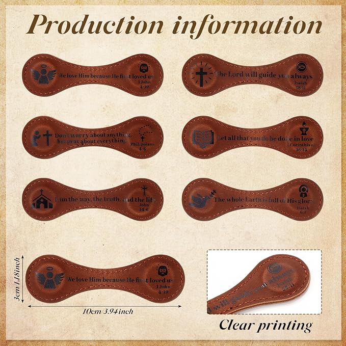 Spakon 6 Pcs Christian Fathers Day Magnetic Bookmark Gifts Bible Bookmarks Religious Personalized Magnetic Leather Book Marker for Men Women Coworkers Teachers Students(Brown,Classic)