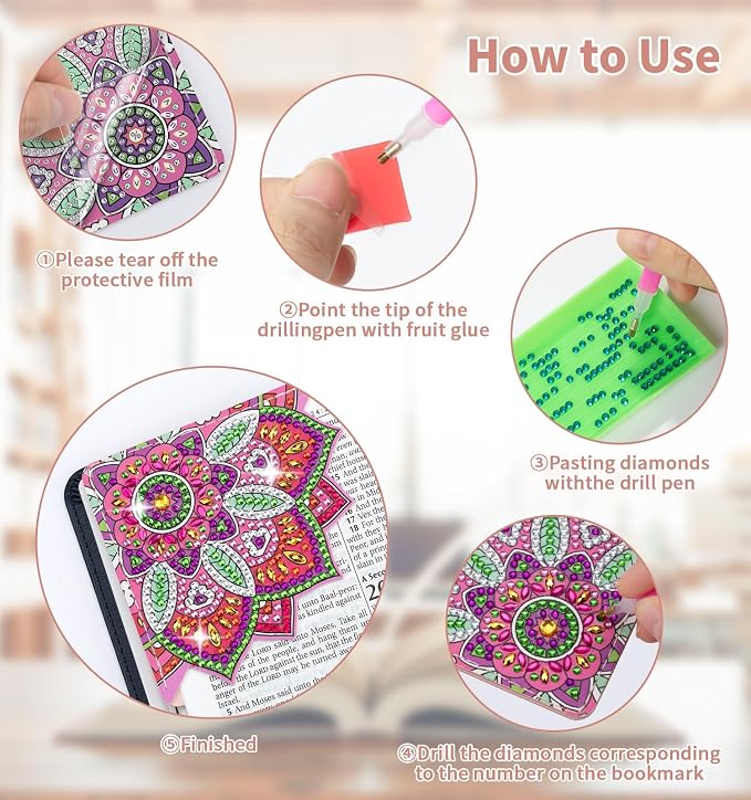8 PCS Diamond Art Bookmarks, 5D DIY Corner Bookmarks for Adults & Kids, Leather Material for Book Lovers