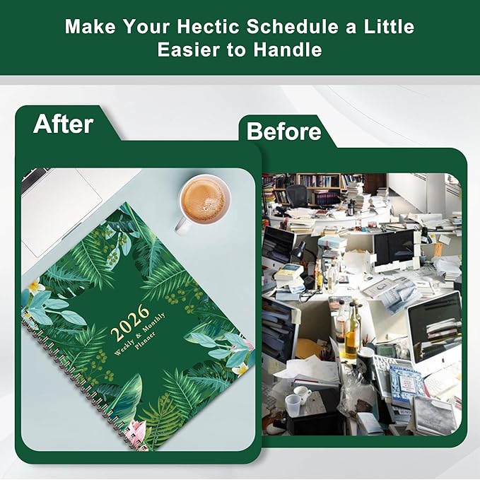 2026 Planner - Jan. 2026 - Dec. 2026, A5 (6.3" x 8.4") Planner Weekly and Monthly, Calendar Planner 2026 with 12 Monthly Tabs, Inner Pocket (Green Grass)