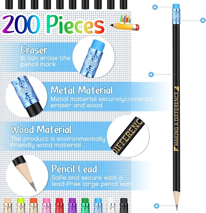 Eersida 200pcs Color Changing Mood Pencils Fun Pencils Bulk for Kids Students Motivational Pencil 2B Assorted Thermochromic Pencil with Eraser (Positive)