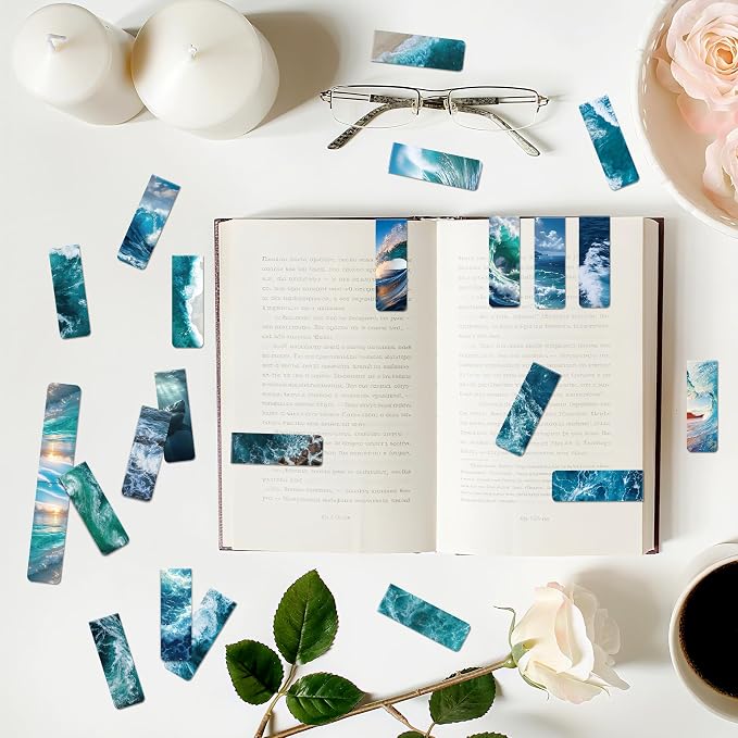 96Pack Magnetic Bookmarks for Reading Women Men Teacher Book Lovers Gifts, Bookmarks Bulk Personalized Bookmark Magnet Bookmark Clips Cute Pretty Funny Book Markers (Sea)