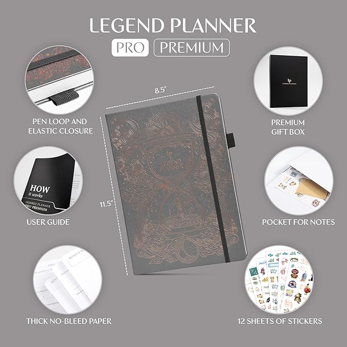 Legend Hourly Planner PRO Premium – Undated Schedule Planner with Time Slots – Weekly, Monthly & Daily Personal Organizer, A4 (Mystic Grey)