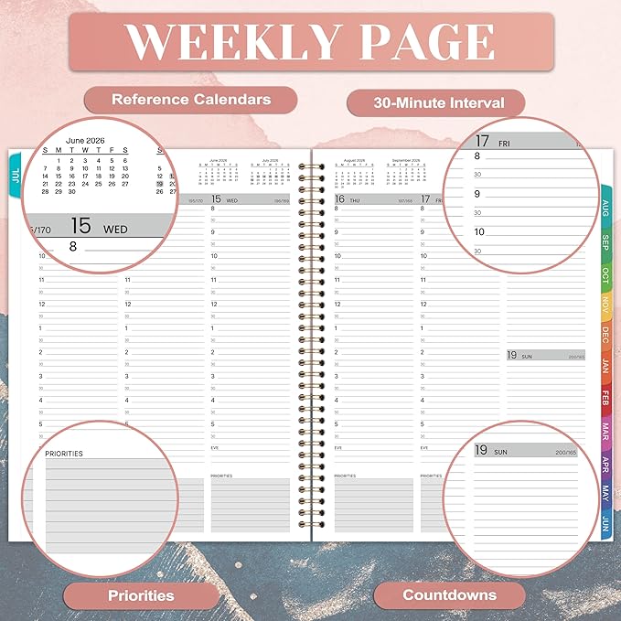Appointment Book 2026-2027 - Appointment Book from Jul. 2026 - Jun. 2027, 2026-2027 Appointment Planner with 30-Minute Increments, 9" x 11", Twin-Wire Binding + Colorful Tabs + Pocket