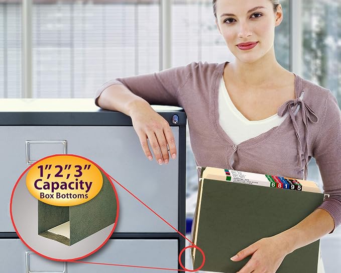 Smead Hanging File Folders, 25 Pack, Assorted Colors, 2 Inch Expansion Hanging Folders for Documents with Tabs, Letter Size (64264)