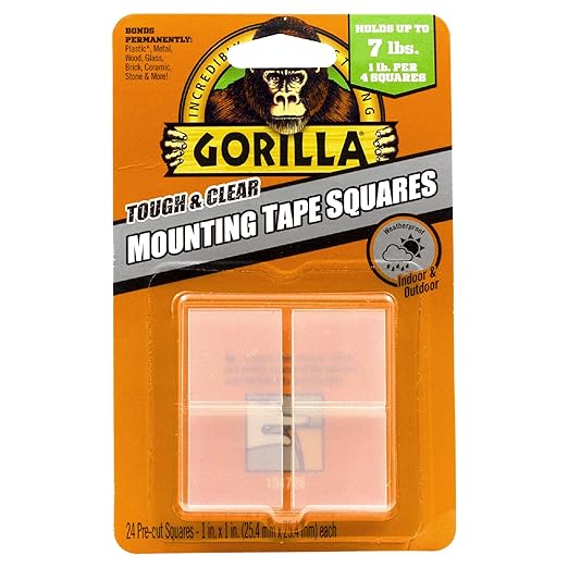 Gorilla Heavy Duty, Extra Long Double Sided Mounting Tape, 1" x 120", Black, (Pack of 2) & Tough & Clear Double Sided Tape Squares, 24 1" Pre-Cut Mounting Squares, Clear, (Pack of 1)