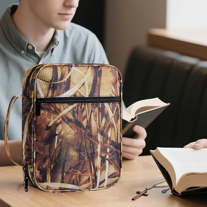 Bible Cover for Men Bible Book Cover Canvas Carrying Case Book Protector Case Large Bible Cover with Durable Handle Bible Study Supplies Accessories Christian Gifts (Maple Leaf, Large)