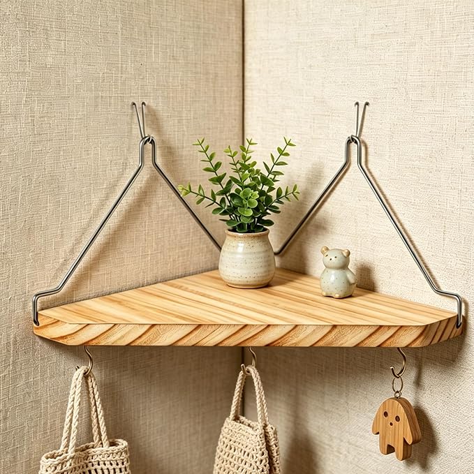 3 Pack Cubicle Corner Shelf with Hooks, Wooden Fabric Wall Organizer for Office Desk Storage, Tool-Free Cubicle Accessories for Work Decor