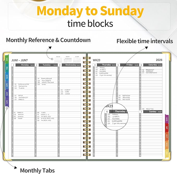 Appointment Book 2026 with Colorful Tabs ,Hardcover Weekly & Monthly Appointment Planner from Jan 2026-Dec 2026 ,Daily 7AM - 10 PM Hourly Schedule Planning for Salon,Client,12 Monthly Calendar 9" x 11", Green