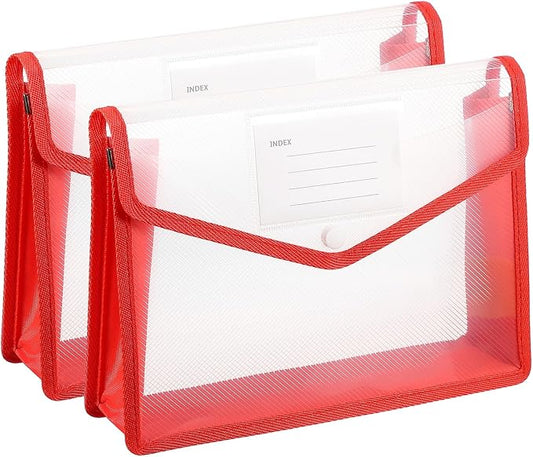 PATIKIL Plastic Expanding File Folders, 2 Pack B5 File Folder Envelopes Letter Size Document Organizer Supplies with Snap Closure for Classroom Office, Red, Horizontal
