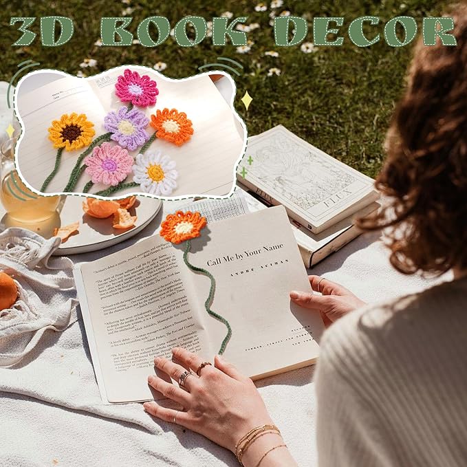 12 Packs Personalized Flower Crochet Bookmarks,Daisy Sunflower Book Marker Appreciation Gifts for Teacher Reading Women Colourful Flower Book Tabs Supplies Bulk for Book Lovers Office Classroom Gifts