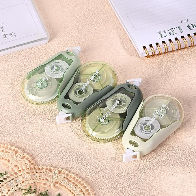 Temiary 5 Pcs White Correction Tapes, Cute White Pull Out Tape for Instant Correction, Aesthetic Correction Tape for Writing, Easy to Use Applicator for School Students Office Supplies (Green)
