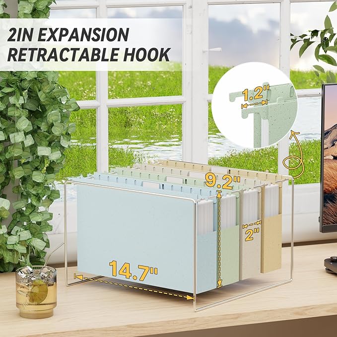 XINGIA Legal Size Hanging File Folders Extra Capacity,2'' Expansion File Folders Hanging with Tabs,12 Pack Wheat Straw File Cabinet Folders for School Office,Plastic Heavy Duty Hanging File Organizer