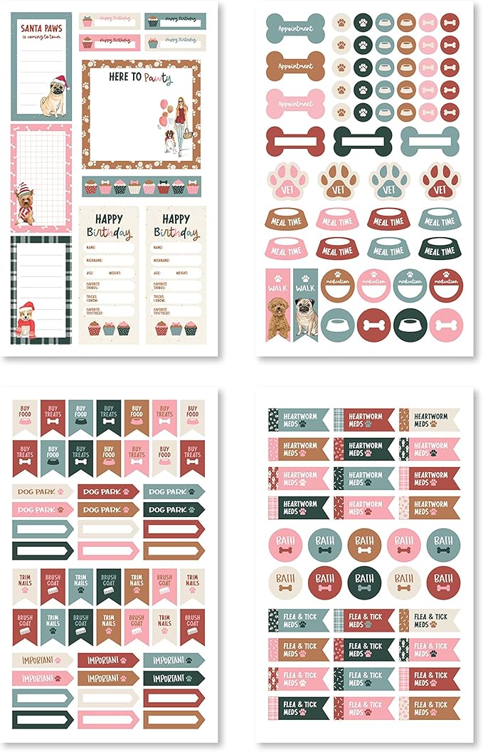 Rongrong Dog Planner Stickers Book for Planners, Calendars, Journals and Projects – Premium Quality Hand Drawn and Full of Canine Fun – Scrapbook Accessories – 24 Sheets