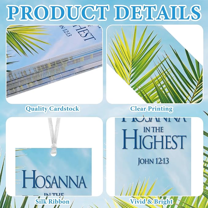 Dispowreath 60 Pcs Hosanna Palm Leaf Bookmarks Lent Easter John 12: 13 Bookmarks Palm Sunday Religious Christian Exchange Gifts for Men Women Church Prizes Party
