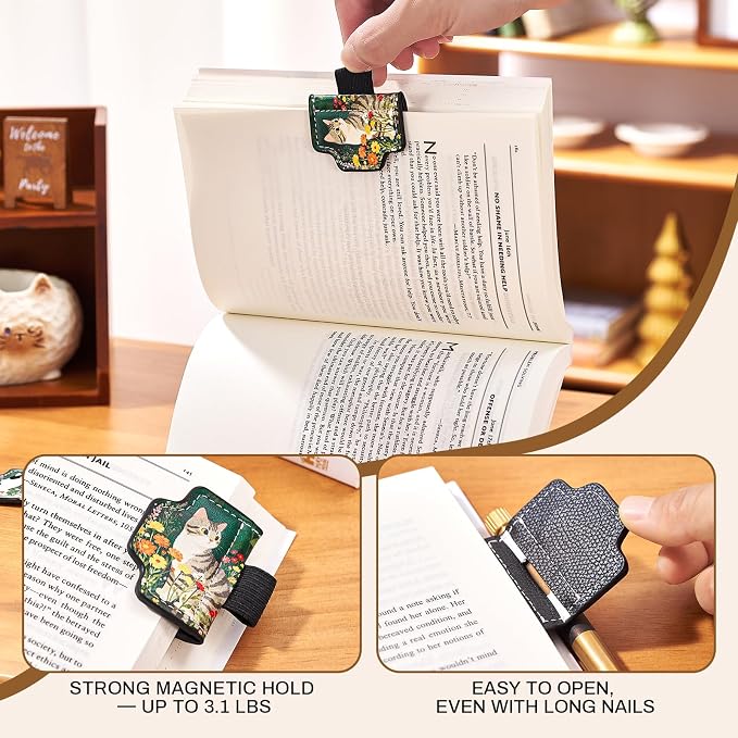 2 Pcs Cat Magnetic Bookmarks with Gift Box,Book Leather Markers for Women, Book Marks Cute Bookmarks for Women, Cute Magnetic Bookmarks for Women, Book Marks for Reading Women