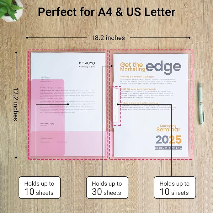 Kokuyo Portfolio Folder with Pockets Folder for Paper Organization,Heavy Duty Pocket Fits US Letter & A4，Dual-Purpose Clip & Pocket Design (FU-CE755LB)
