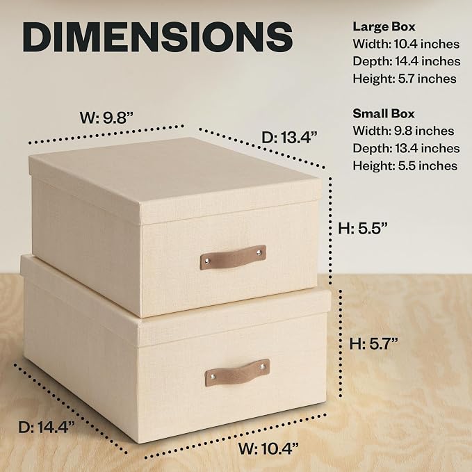 Bigso Box of Sweden Ulrika, Set of 2 - Large Storage Box (10.4 x 14.4 x 5.7in) and Small Storage Box (9.8 x 13.4 x 5.5in) - Decorative Storage Boxes with Lids - Memory Box for Keepsakes - Cream