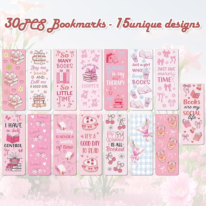 Wxiben Coquete Magnetic Bookmark Gifts - 30PCS Bows Magnetic Bookmarks Pink Bow Book Marks Cute Flower Cake Cherries Page Magnets Marker Clip for Book Lovers Reading Bookis Gift
