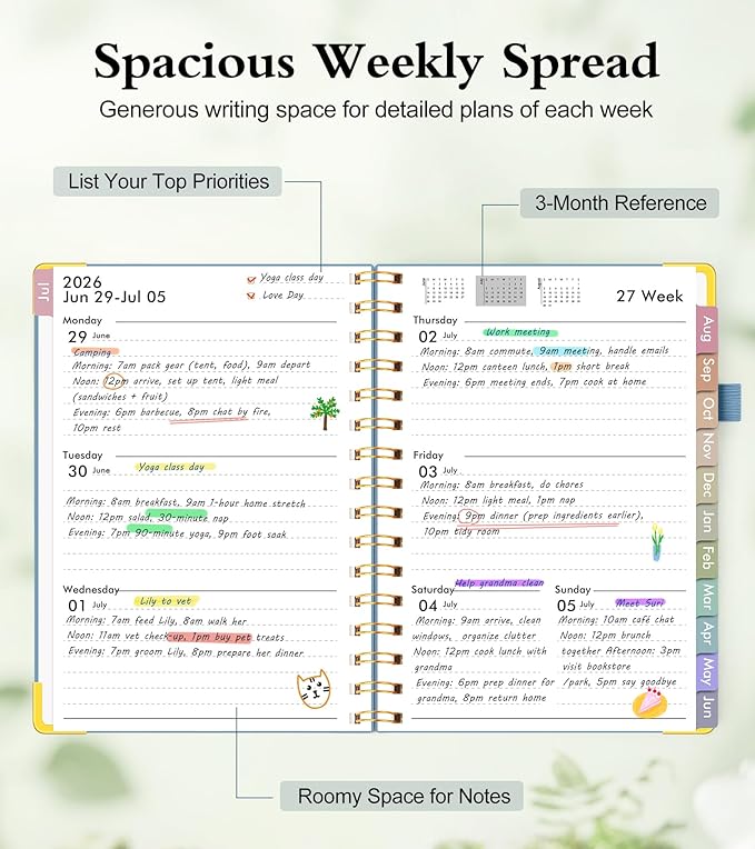 Academic Planner 2026-2027, Hardcover Weekly and Monthly Calendar Planner from July 2026 - June 2027, Daily Agenda Planners with Tabs, College School Organizer for Student Teacher, A4 (8.5" x 11"), Dusty Blue