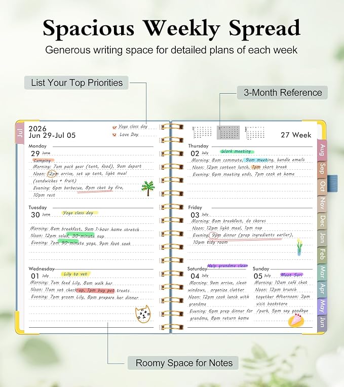 Academic Planner 2026-2027, Hardcover Weekly and Monthly Calendar Planner from July 2026 - June 2027, Daily Agenda Planners with Tabs, College School Organizer for Student Teacher, A5 (6.1" x 8.2"), Dusty Blue