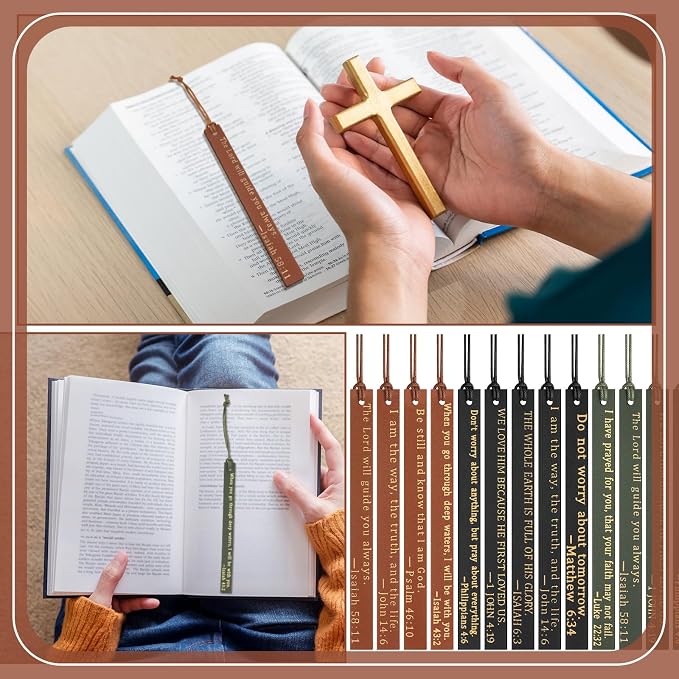30 Pcs Fathers Day Christian Gifts Bulk Religious Leather Bookmarks for Men Leather Handmade Bible Bookmarks Religious Christian Gifts for Father's Day Book Lovers Church Book Club Supplies