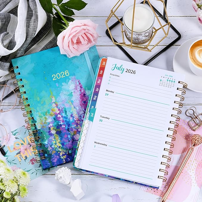2026 Planner - JAN 2026 - DEC 2026, 2026 Planner Weekly and Monthly, 6.3" x 8.4", 2026 Calendar Planner, Weekly and Monthly Planner 2026 with Colorful Tabs, Twin-wire Binding,Back Pocket, Hardcover