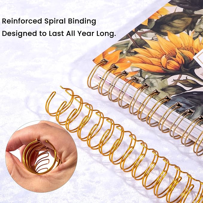 CAGIE 2026 Planner Weekly and Monthly — January - December 2026 Calendar, Hardcover Spiral Bound, 13 Monthly Dividers Tabs, Stickers, 8.3 x 9.3 Inch, Women Sunflower Planner Agenda For Work, Family Affiar, Personal
