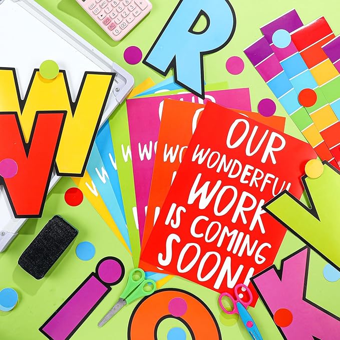 Mooliwe 139 Pcs Student Work Display Bulletin Board Decoration Set Colorful Wow Works Cutouts with Clips Names Display Classroom Wall Decor for Teachers Back to School Supplies(Rainbow,Classic)