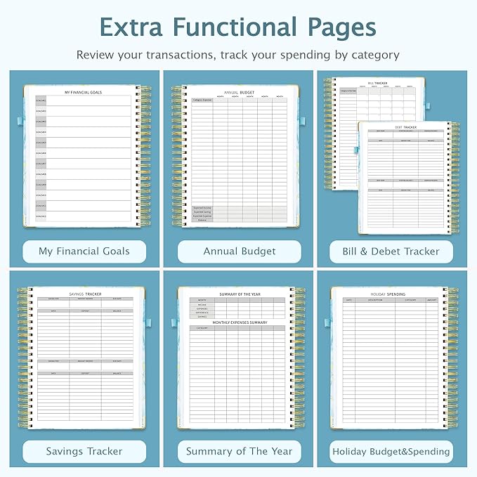 Ospelelf Undated Budget Planner with Expense Tracker and Bill Organizer Large Spiral Bound Monthly Account Planners to Take Control of Your Money 12 Months Blue