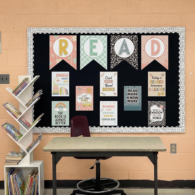 Reading Classroom Decorations Library Posters Bulletin Board Sets for Elementary Classroom Pennants Decor for Back to School Nursery Library Teacher Supplies(Bohemian Colors)