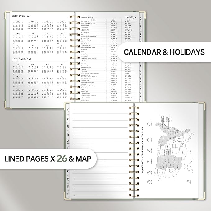 Academic Planner 2026-2027, Weekly and Monthly, A5 Size (5.7" x 8.3"), July 2026 - June 2027, Agenda 2026-2027 for Tracking, for School, Home, Office, Hardcover, 12-Month Tabs (Light Green)