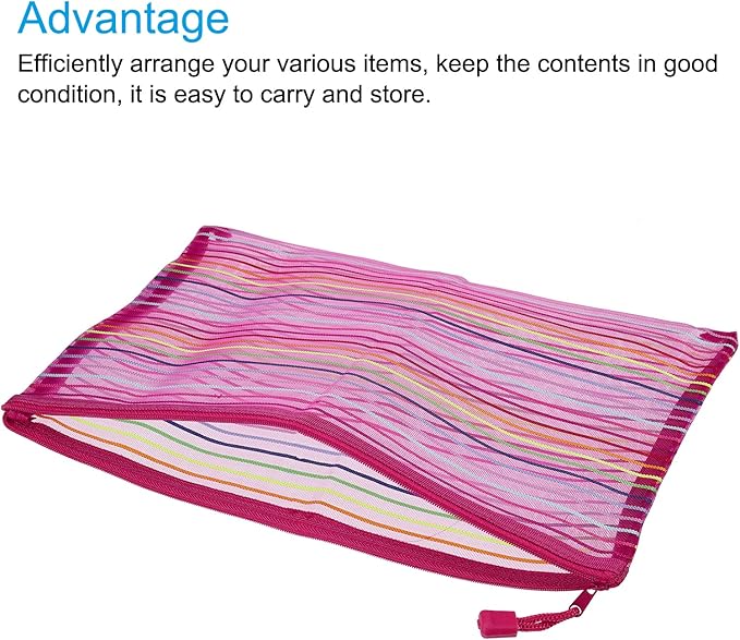 MECCANIXITY Mesh Zipper Pouches, A4 Colorful Pencil Case Document File Bags Storage Organizer for Office Supply Travel Accessory, Rose Red Pack of 6