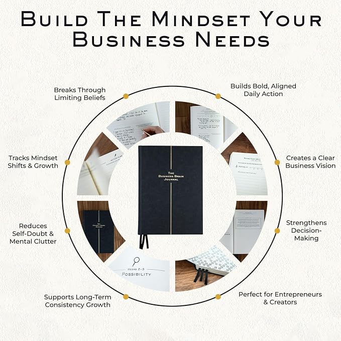 Business Brain Journal: 100-Day Guided Business Journal for Women & Men – Leather Journal Notebook for Success Mindset & Gratitude – Break Plateaus & Achieve Growth