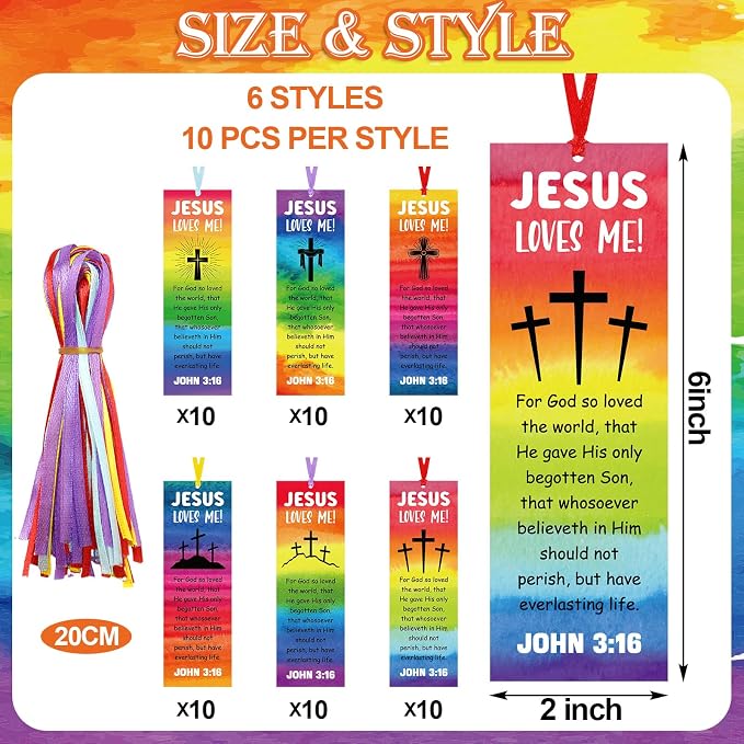 Jetec 60 Pcs Religious Bookmark for Kid Christian Bookmarks Jesus Loves Me Bookmarks John 3 16 Christian Gifts Bible Verse for Sunday School Church Summer Party Reading Rewards
