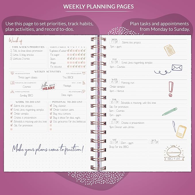 PLANBERRY Weekly Planner – Undated Life Organizer & Budget Planner – Time Management, Goal Setting, To-Do List, Work-Life Balance & Habit Tracker – 6.1″ x 8.1″ (Wild Purple)